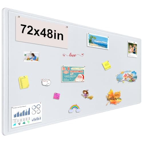 Large Bulletin Board, Foldable 72x48 Inches Cork Board Alternative, Large Felt Board Decorative Pin Board for Wall, Foldable Photo Board Self-Adhesive Vision Board with 36 Pushpins White