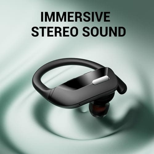 OCC Wireless Ear Hook Sport Earbuds, Bluetooth Headphones with Mic, IPX7 Waterproof, 80H Playtime, Deep Bass, Secure Fit for Running Gym Workout - Black 2