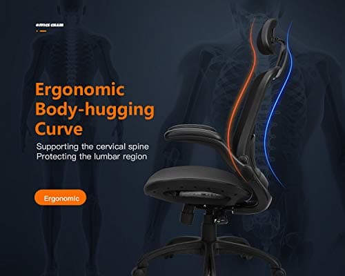 Office Chair Ergonomic Desk Chair Mesh Computer Chair with Lumbar Support Headrest Flip UP Arms Rolling Swivel Adjustable Task Chair for Adults,Black 6