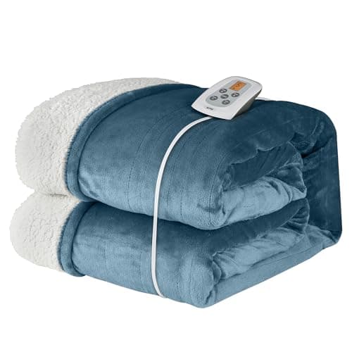 SUNVIVI Electric Heated Blanket, 84" x 62" Twin Size Electric Blanket with 10 Heating Levels and 12 Hours Auto-Off, Soft Flannel Blanket with ETL Certification, 5 Year Warranty, Blue