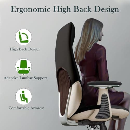 FurniBaron Ergonomic Genuine Leather Office Chair, Executive Chair with Tilt Adjustable High Back and Lumbar Support, 400lbs Weight Capacity Metal Base with 360° Flexible Wheels, Black 7