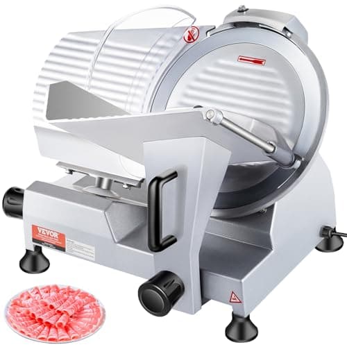 VEVOR Commercial Meat Slicer, 10 inch Electric Food Slicer, 240W Frozen Meat Deli Slicer, Premium Chromium-plated Steel Blade Semi-Auto Meat Slicer For Commercial and Home use