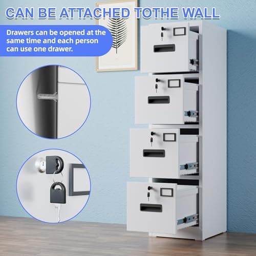 SUXXAN 4 Drawer File Cabinet,Metal Vertical File Storage Cabinet Lock, Home Steel Vertical File CabinetA4 /Legal Size,14.96''Wx19.69''Dx52.36''H,Assembly Required(White)…,14.96''w 4 Drawer White 6