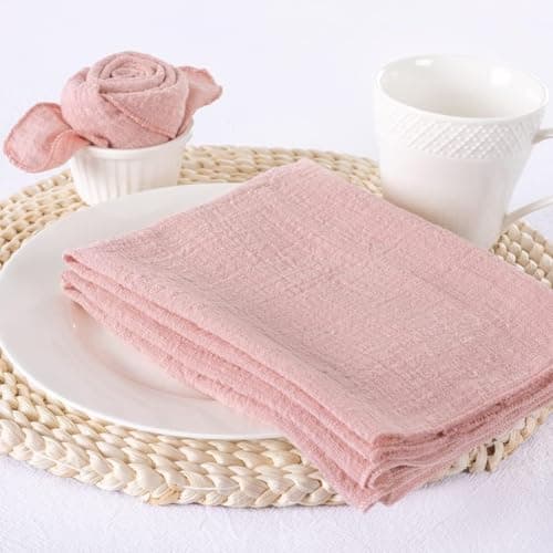 MLMW Cloth Napkins Set of 6 Pink Linen Spring Easter Napkins Cloth Bulk Washable Table Napkins 16.5"×16.5" for Wedding Party Baby Bridal Shower Birthday Gender Reveal Decorations 5