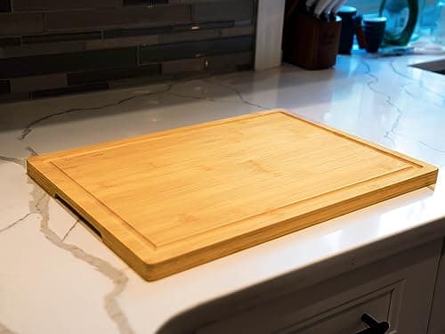 Bamboo Cutting Board for Kitchen, 18" Large Wood Charcuterie Cheese Board, Wooden Chopping Block with Side Handles and Juice Grooves 6