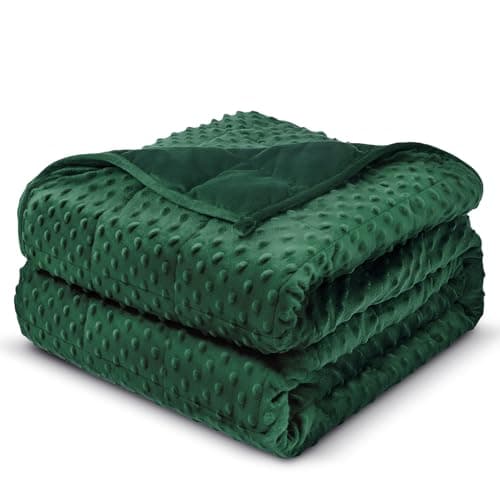 Weighted Blanket for Adults Queen Size 15 lbs, Soft Minky Dot Cozy Heavy Blanket for Sleep, Reversible Breathable Warm Blanket with Glass Beads, Dark Green 60 x 80 inches