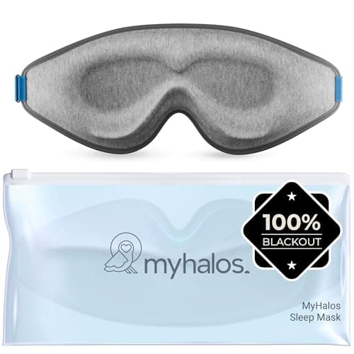 MyHalos® Sleep Mask – 3D Blackout Eye Mask for Women & Men, Side Sleepers, Zero Pressure Memory Foam Eyelash Friendly, Breathable,Award-Winning Sleep Aid for Travel (Grey, 1 Count (Pack of 1))