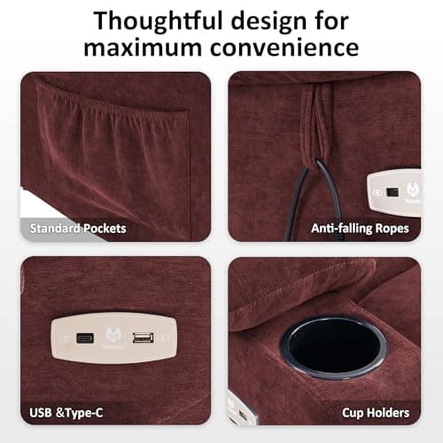 MCombo Power Lift Recliner Chair with Extended Footrest for Elderly People, Fabric 7287 (Burgundy, Medium) 8