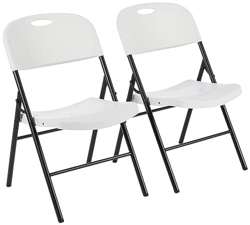 Amazon Basics Portable Folding Plastic Chair with Back Support, Easy to Fold and Store, 350-Pound Capacity, White, 2-Pack