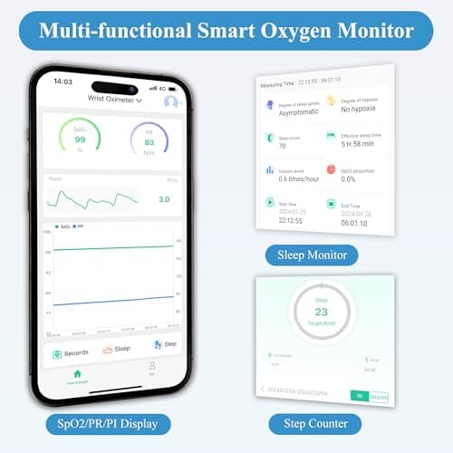 YAMIND Wrist Pulse Oximeter Rechargeable, Oxygen Monitor with Free APP, Overnight & Continuous Recording for SpO2 & PR, Oximeter with Sleep Report 5