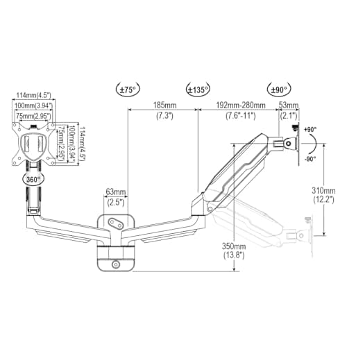 MOUNT PRO Dual Monitor Wall Mount for 13 to 32 Inch Computer Screens, Gas Spring Wall Monitor Arm for 2 Monitors, Each Holds Up to 19.8lbs, Adjustable Wall Monitor Mount with VESA 75x75/100x100, White 9