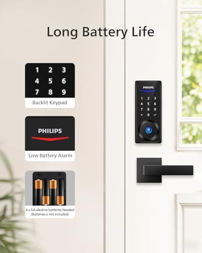 Philips Smart Lock with Handles, Keyless Entry Door Lock Set, Keypad Door Lock with 2 Level Handles, Digital Keypad Deadbolt for Front Door, App Fingerprint PIN Code Unlocking, Auto Locking 7