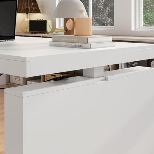 Homsee Large Home Office Electric Standing Desk with Drawer and Cabinet, Height Adjustable Stand up Desk, 70.9" Computer Executive Corner Table, White 5