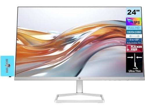 HP Series 5 524sw 24" 300 nits IPS FHD Monitor (Replaces M24FW) Adjustable Tilt, Flicker Free, Anti-Glare, Ultra-Thin, Low-Blue Light Filter, 1x HDMI, White/Silver w/DKZ Hub USB Port Expander