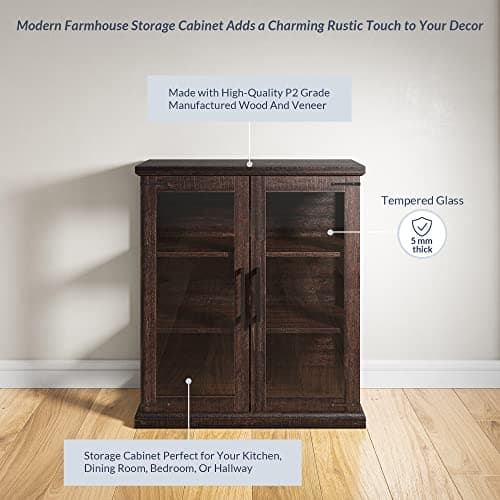 BELLEZE Storage Cabinet with Shelves and Glass Doors for Entryway, Living Room, Hallway, or Kitchen - Ashford (Espresso) 5