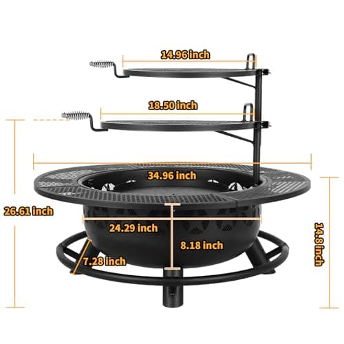 Hykolity 35 Inch Fire Pit with 2 Cooking Grate & Charcoal Pan, Outdoor Wood Burning BBQ Grill Firepit Bowl with Cover Lid, Steel Round Table for Backyard Bonfire Patio Picnic 7