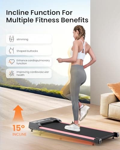Walking Pad Treadmill with Incline, 4 in 1 Under Desk Treadmills for Home Office, 2.5HP Low Noise 265LB Capacity Portable Treadmill with Remote Control for Walking Jogging Running (Pink) 7