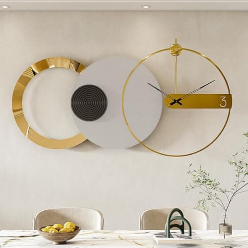 PSYCHE GOD Mid Century Modern Large Silent Wall Clock Non Ticking for Living Room, 47"X25" Giant Decorative Round Black Clock for Wall, Big Unique Metal Fancy Clock Wall Decor for Bedroom Entryway