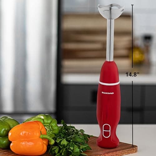 OVENTE Immersion Hand Blender, 300W Corded Electric Handheld Stick Mixer with 2 Mixing Speeds and Stainless Steel Blades for Smoothies, Purees & Baby Food, Red HS560R 6
