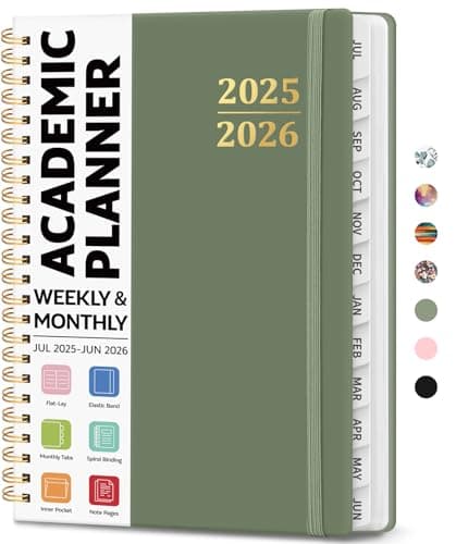 Academic Planner 2025-2026, Weekly and Monthly Calendar Planner Book, July 2025 – June 2026, Hardcover Organizer with Tabs, Perfect for Teachers, Students, Women & Men, A5 (6.4" x 8.5") - Spring