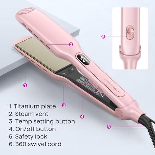 Wavytalk Wet to Straight Hair Straightener, Titanium 1.75 Inch Wide Vent Sesh Flat Iron for Damp or Dry Hair, Straightener with Dual Voltage Leave Silky Smooth Look, 20% Faster Styling, Pink 8