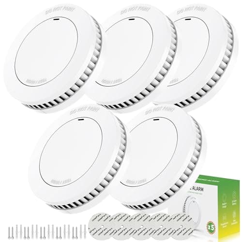 Runidur Smoke Detector10-Year Battery Powered Photoelectric with Test/Silence Button for Home Use (5 Pack)
