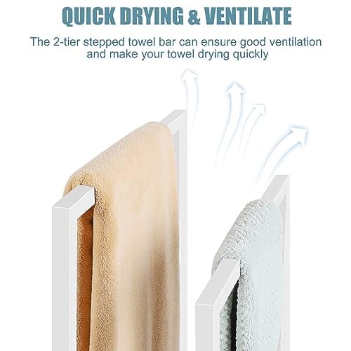 Towel Rack, 2 Tier Stainless Steel Towel Racks Stand for Bathroom, Hand Towel Drying Rack Holder, Towel Bar Stand Blanket Rack, White 7