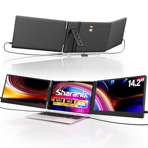 Laptop Screen Extender, 14.2" FHD 1080P Triple Portable Monitor for Laptop with Smart Adjustment Button, USB-C/HDMI Plug and Play Monitor Extender for Wins/Mac/Android/Switch, Fit 13-17" Laptops