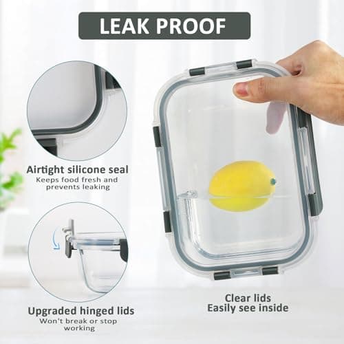 M MCIRCO 10-Pack,22 Oz Glass Meal Prep Containers,Glass Food Storage Containers with lids,Lunch Containers,Microwave, Oven, Freezer and Dishwasher (Gray) 3