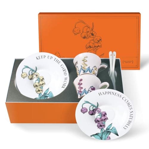 Tea Cup Set With 2 Tea Cups 2 Saucers And 2 Spoon 7 OZ Espresso Coffee Mug Vintage Creativetea Teacup And Saucer Set For Coffee,Tea,Latte, Cappuccino