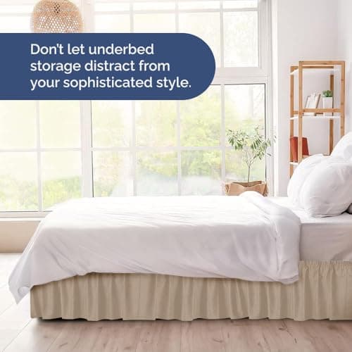 Wrap Around Dust Ruffle Bed Skirt - Cream - for King Size Beds with 15 Inch Drop - Easy Fit Elastic Strap - Adjustable Pleated Bedskirt w/Brushed Fabric - Wrinkle Free - for Women, Men, Kids & Teens 8