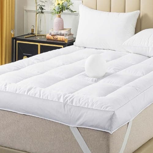 WhatsBedding 5 Inch Duck Feather Bed Queen Size, 100% Cotton Extra Thick Mattress Topper, Overfilled Pillow Top, Hotel Collection Mattress Topper, 60x80 in, 17LB, White