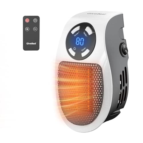 GiveBest Programmable Space Heater with LED Display, Remote Wall Outlet Electric Heater with Thermostat and Timer for Home Office Bathroom Indoor Use, Small Plug in 450 Watt Heater, ETL Listed