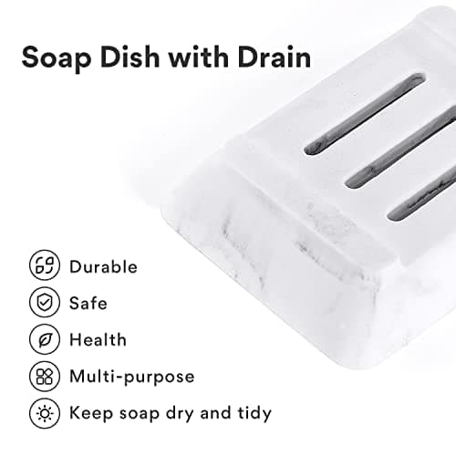 Aimou Non-Slip Soap Holder with Drain, Marble White Resin Soap Tray, Keeps Soap Bars Dry Clean, Easy to Clean in Bathroom 6