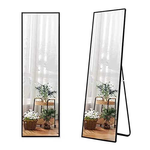 FLYMUHJIA Wall Mirror Full Length Full Body, Floor, Standing Mirror with Aluminum Alloy Thin Frame for Bedroom Living Room, 59” X16” Black
