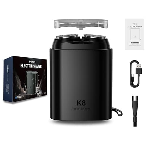 ENCHEN Mini Electric Shaver for Men, Portable Magnetic Dual-Head Rotary Pocket Electric Razor for Face, IPX7 Waterproof Wet & Dry, USB-C Rechargeable for Home, Car, Travel, K8,Black