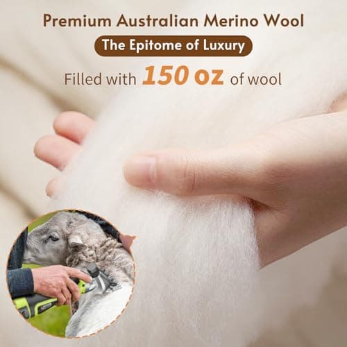 Luxury 100% Organic Wool Mattress Topper Made from Australian Merino,1100GSM Breathable Pillow Top Mattress Pad King Size with 100% Organic Cotton Cover - 78"x80" 5