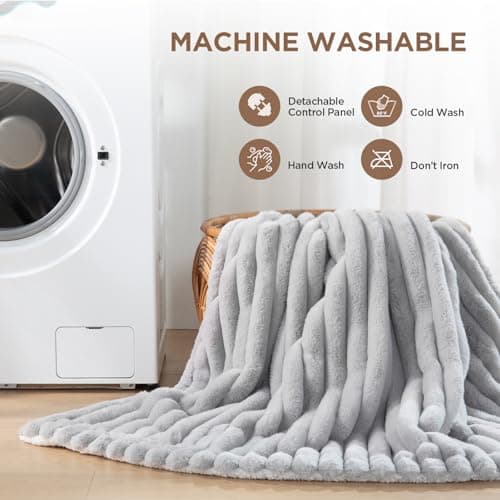 Westinghouse Electric Blanket Heated Throw, Super Cozy Luxury Faux Fur & Sherpa with 6 Heating Levels & 2-10 Hours Auto Off, Fast Heating & Overheat Protection, 50x60 Inch, Light Grey 6