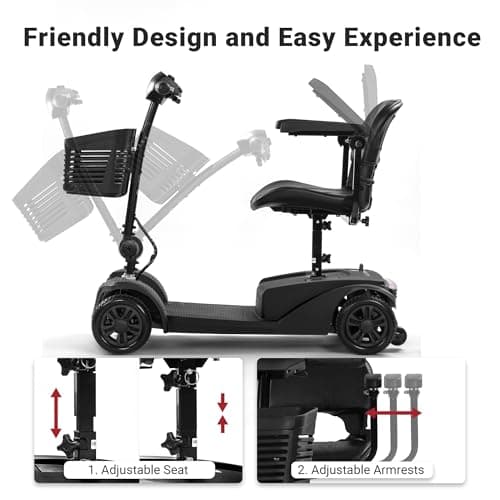 WayCare 15-25 Miles Long Range Mobility Scooter,Weight Capacity 300 LBS+ Powered Mobility Scooters for Seniors, Compact Duty Mobile for Travel with LED Headlight and Detachable Basket(Black) 7