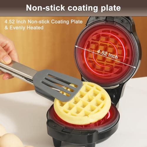 UVFAST Mini Waffles Maker with 6 Removable Plates, 3 in 1 Small Waffle Maker Mini- Waffle, Heart Waffle, Donut, 4.5" Non Stick Waffle Iron for Kids and Families, Black 5