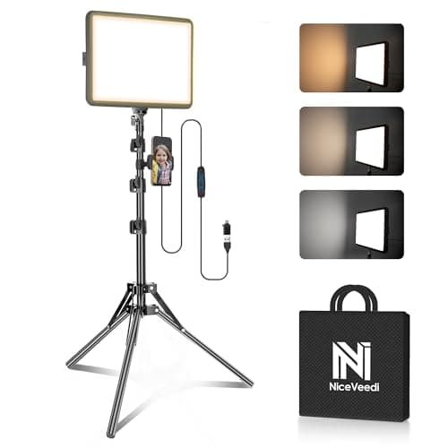 NiceVeedi 1-Pack Photography Lighting Kit, 2800-6500K Bi-Color LED Video Light Kit, Dimmable Studio Light with Tripod Stand & Phone Holder, Light for Video Recording, Game Streaming, YouTube