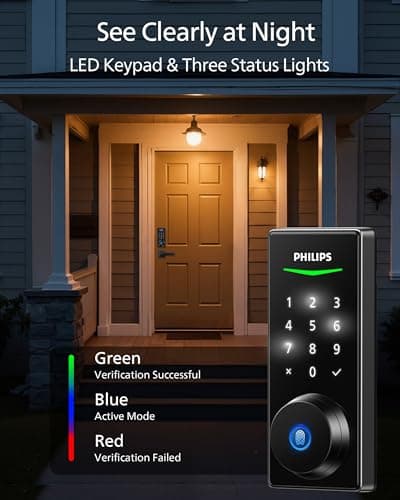 Philips Fingerprint Keyless Entry Door Lock, Electronic Door Lock with Touchscreen, Long-Lasting Battery, Auto Locking, One-Time Code, Keypad Deadbolt, One-Touch Locking, Matte Black 6