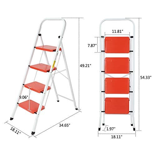 LUISLADDERS 4 Step Ladder, Folding Step Stool, Heavy Duty Step Ladder, Sturdy with Handrails, Anti-Slip & Wide Pedal, Lightweight Portable Ladders for Adults, Home Kitchen 350 lbs 5