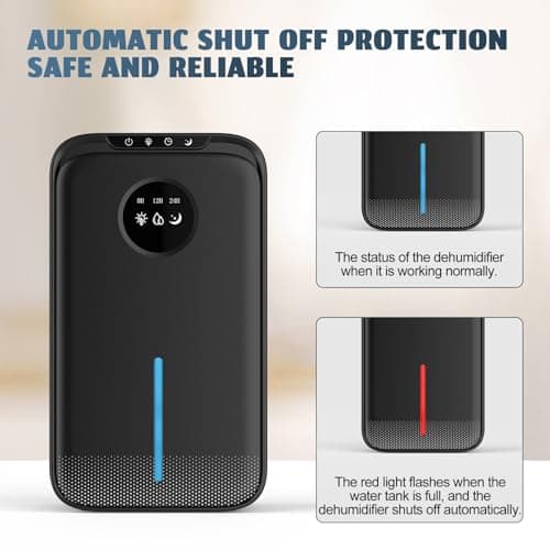 SAMSICHI Dehumidifier, 85 OZ Dehumidifiers for Room for Home, (800 sq. ft.) Quiet Dehumidifiers for Bathroom, Bedroom, Closet, RV, 7 Colors LED Auto Shut Off Dehumidifier with Drain Hose 6