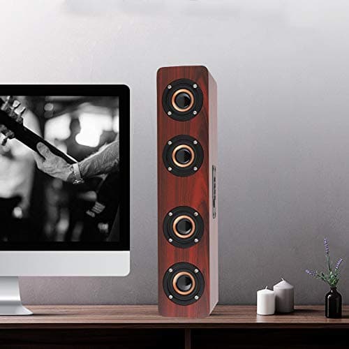 Wooden Bluetooth Speaker, 12W TV Computer Speaker Sound with 4 Bass Subwoofer Support Bluetooth, AUX, TF Card, FM(#1) 6