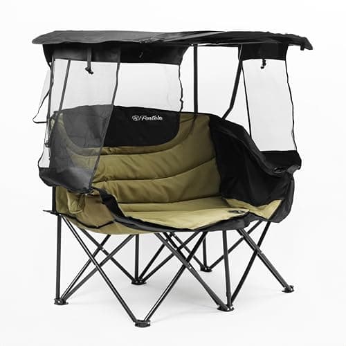 Fontela Double Camping Chair with Canopy, Folding Two-Person Seat, Portable Outdoor Loveseat with Shade, Folding Chair for Beach, Lawn, and Outdoor Activities