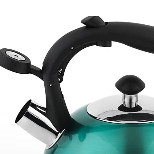 Amazon Basics Stainless Steel Whistling Tea Kettle, Fast Boiling for Tea and Coffee, Food Grade, Ergonomic Handle, 2.3 Liter, Teal 3