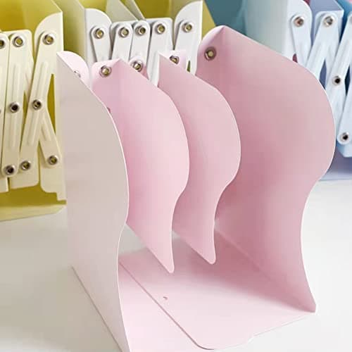 Zyners Adjustable Metal Bookends Heavy Duty for Shelves, 2 Dividers, Anti-Slip Design Expandable Book Ends for Desk, Office(Morandi Pink, 19 inches Max) 7