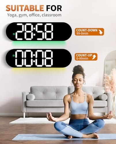 GLOKUUCA 17.2 Inch Large Digital Wall Clock with 9 Color Changing Remote Control, Date Week Temperature, Auto Brightness Dimmer Big Clock Night Lights,Blue 7