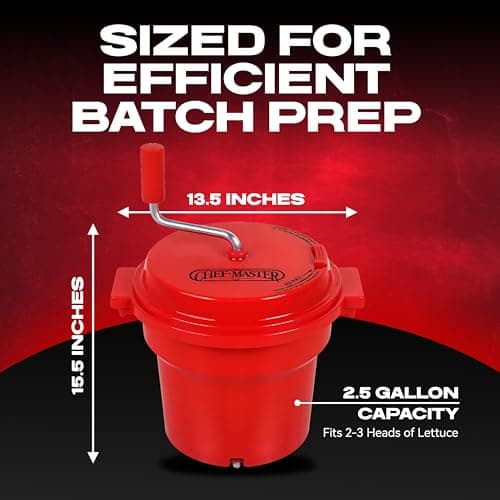 2.5 Gallon Chef Master Commercial Salad Spinner Dryer – Manual Lettuce Spinner and Fruit Washer Bowl with Strainer - Sealed Gearbox, Built In Brake System - Durable Spinner Mechanism - 90012 8